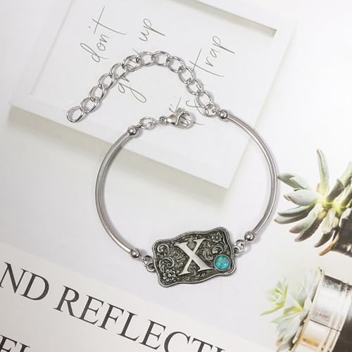 Image of Belt Buckle Bracelet Initial Letter A-Z Bracelets Western Cow Tag Bracelet Belt Buckle Necklace Western Style Initial Letter Pendant Necklace