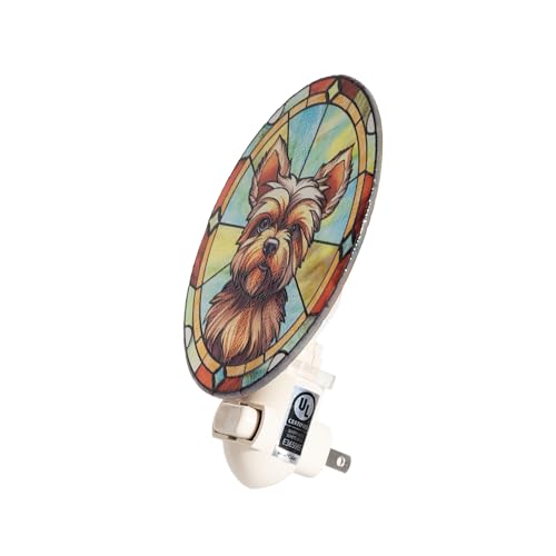 Image of Dog Night Light Yorkshire Terrier, Stained Glass Styled Plug-in Wall Nightlight, Bulb Included, Pet Memorial Dog Lover Gift, Bedroom Hallway Bathroom Decor, Manual On /Off Switch