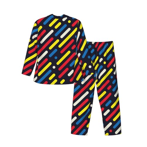 Colored Rounded Lines And Dots Mens Pajamas Set Button Down Sleepwear Set Long Sleeve Loungewear With Pockets4