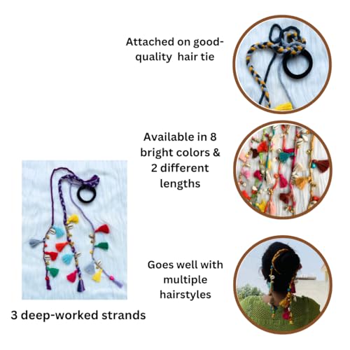 Image of Zippy Flora Boho Handmade Colorful Hair Strings for Navratri /Ethnic Look /Bohemian Styling, Colorful Braided Hairband, Thread Hair Accessories & Extensions (Shoulder Length (12-14 inch), Brown)