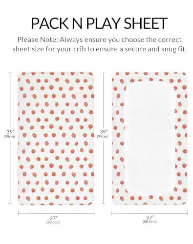 Image of Pack and Play Sheets for Baby Boy and Girl 2 Pack, Neutral Muslin Cotton Pack N Play Mattresses Sheet 27 inchx39 inch, Muslin Nursery Bedding Soft and Breathable Comfort (Strawberry & Pale Pink)