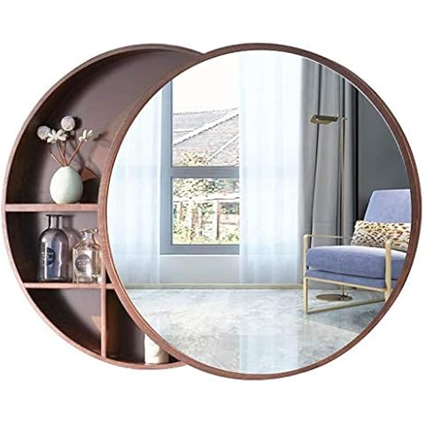 YXZN Round Bathroom Vanity Mirror with Cabinet, Bathroom with Wall Storage Cabinet Makeup Mirror, Medicine Cabinet with Slow-Close Wooden Frame 3 Level Cover
