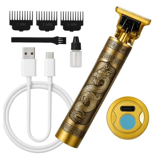 Máquina Profissional Dragão Acabamento Sem Fio Cabelo Barba Pezinho Personalizada Com Limitador de Lâmina Ajustável Recarregável 4 Pentes Óleo Escovinha Kit Conjunto Aparador Acabamento - Premium
