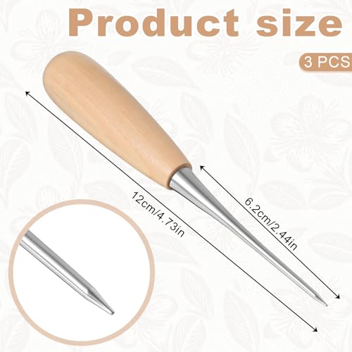 3 Pcs Leather Craft Awl Tools, Scratch Awl Tool with Wood Handle, Tailors Awls, Leather Hole Punch Tool, Sewing Awls for DIY Sewing Stitching