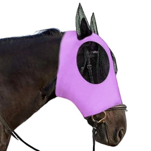 GWAWG - Máscara de mosca de caballo, color púrpura, gran espacio ocular de una cintura con orejas, suave, elástica, transpirable, máscara de mosca de insecto de mosquito para caballos