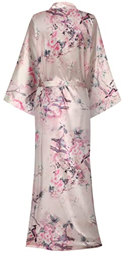 Image of goodmansam Women's Long Floral Satin Kimono Robes Bridal Dressing Gown Wedding Bridesmaid Nightgown
