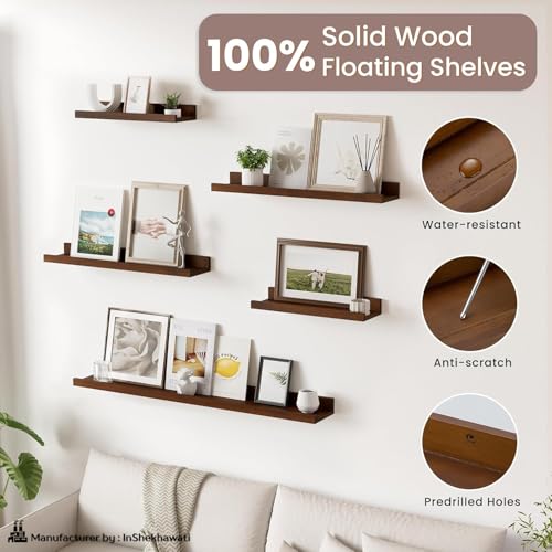 Image of Solid Wood Floating Wall Shelf | Premium Wall Mounted Wooden Shelf for Living Room, Bedroom & Office | Modern Minimalist Decor Shelf | 46 Inch | Teak Finish