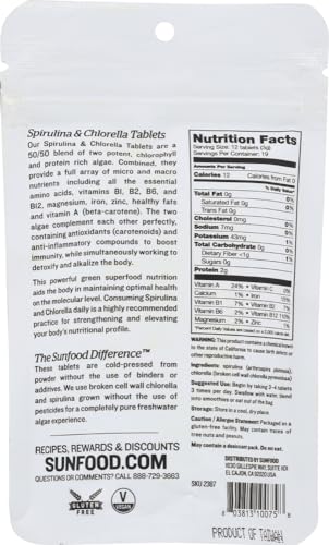 Sunfood Superfoods SF10159 Sunfood Raw Spirulina Chlorella Tablets | 50/50 Blend | Chlorophyll Rich | Broken Cell Wall | Blue Green Algae Superfood | Organic & Non Gmo | Natural Vegan Protein thumb #2