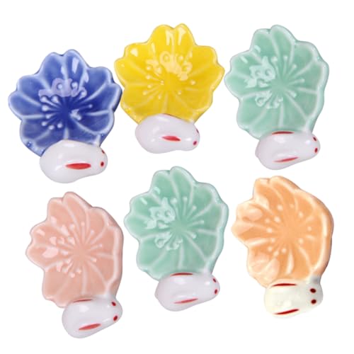 ELAYARD 6個 日式陶瓷桜ウサギ箸置き 可愛い形状の箸 スプーンホルダー 食卓用キッチンアクセサリー カトラリー整理に ラン ランダムカラー