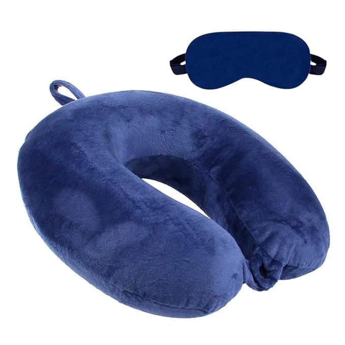 BigPlayerTravel Neck Pillow & Eye Mask Set – Soft Memory Foam Support for Flights, Cars & Trains – Comfortable U-Shaped Pillow for Neck Pain Relief & Sleeping