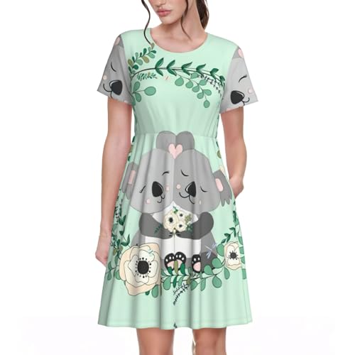 Robe d'été floral EdWal Koala à manches courtes et col rond pour femme