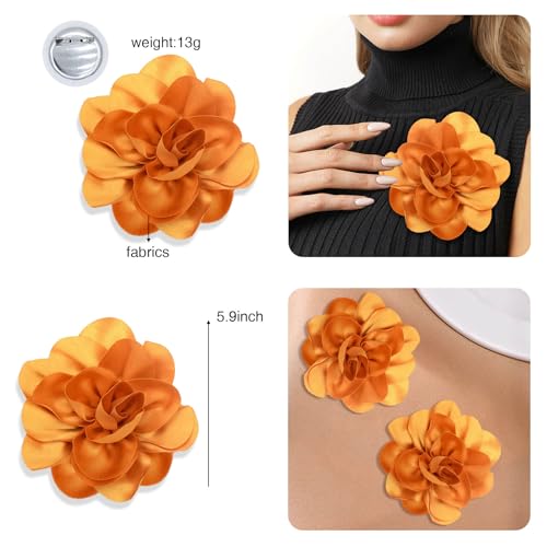 Image of 2Pack 6inch Extra Large Satin Brooches Lapel Pins Dainty Elegant Fabric Camellia Rose Flower Brooch Pin for Women Wedding Part Dance Clothes Accessories Jewelry