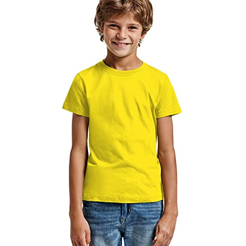 T-shirt coloré manches courtes 100 % coton pour enfants - T-shirt wild de qualité 165 g/m, confortable, doux, lisse et élégant, Amarillo, 6 ans