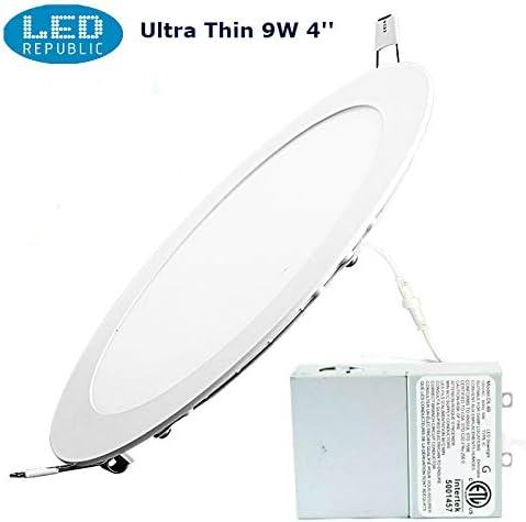9W 4-inch Ultra-Thin Round LED Recessed Ceiling Panel Down Light Lamp with Driver, 750 Lumens, 72W Incandescent Equivalent, 5000K (Cool White), Home, Office, Commercial Lighting Pack of 10