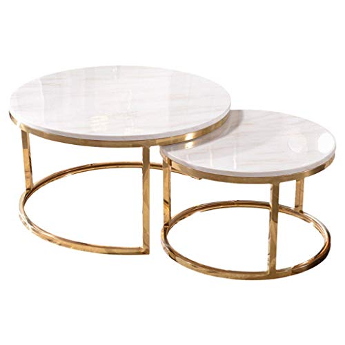 Mesa Auxiliar 2 Juegos de Escritorio de Mesa de Centro Redonda apilable | Escritorio de mármol con Marco de Metal, mesas auxiliares anidadas, Juegos de decoración para el hogar, mesas auxiliares, Mes