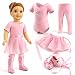 BARWA 18 Inch Doll Clothes Ballet Ballerina Outfits Dance Dress Custume Compatible with 18 Inch Dolls - 4 PCS Pink Leotard with Tutu Skirt, Tights and Ballet Shoes