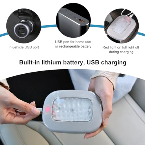 Image of KVAEY Magnetic Dome Light for Car, LED Press Switch USB Rechargeable Car Interior Ceiling Roof Reading Lamp, Universal Wireless Car Dome Light Accessories for Car RV Truck Trailer Camper (Gray)