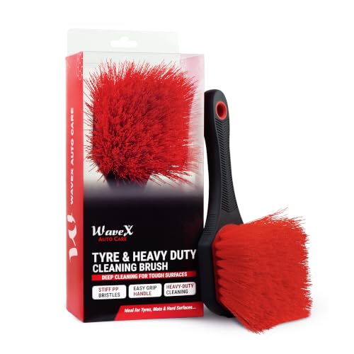 Image of Wavex Tyre & Heavy Duty Cleaning Brush for Car & Bike Detailing | Stiff PP Bristles | Heavy Duty Scrubbing Brush for Tyres, Floor Mats, Foot Mats & Hard Surfaces