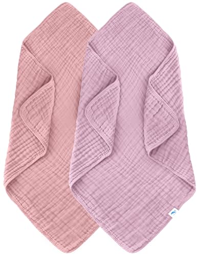 SWEET DOLPHIN Muslin Baby Bath Towels Blanket - 2 Pack 100% Cotton Towel for Babies, Infants, Toddlers - 40x40Inch - Highly Absorbent, Light Sakura