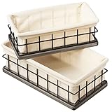 BAOBAB WORKSHOP Set of 2 Metal & Wooden Basket with Liners, Bathroom Basket Organizer & Kitchen Storage Decor, Toilet Paper Baskets for Back of Toilet Tank Tray Topper