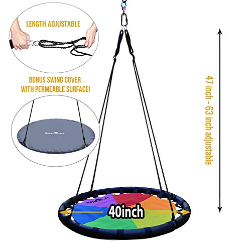 Royal Oak Saucer Tree Swing,40 Inches with Carabiners and Flags,Heavy Duty 1680D Oxford Fabric,700 lb Weight Capacity,Steel Frame,Waterproof,Easy Install Step by Step Instructions (Multicolored) - Thumbnail 2