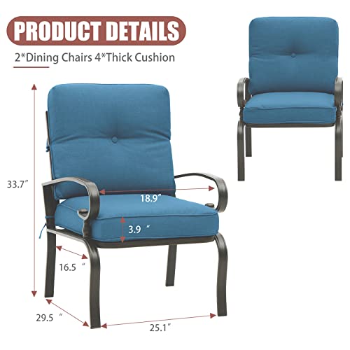 Incbruce Metal Outdoor Dining Chairs Patio Chairs Set Of 2, Wrought Iron Chair Steel Frame Restaurant Chair, All-Weather Garden Seating Chair With Arms And Seat Cushions (Peacock Blue) #TOP2