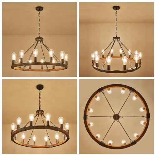 Benkut Farmhouse Wagon Wheel Chandelier - Rustic Lighting - Image 9