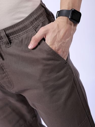 Image of The Indian Garage Co Men Slim Fit Solid Mid-Rise Biker Joggers