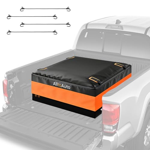 [High Visibility] Waterproof Truck Bed Bag with Orange Safety Trim, 26 CuFt Heavy Duty Cargo Carrier for Pickup Truck, Weatherproof Storage Bag for Camping & Road Trips