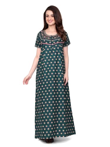 Image of Evolove Women's Cotton Long Maxi Night Gown Nighty Dress with Pocket & Stylish Button, Super Soft Comfortable (LNG-Button)