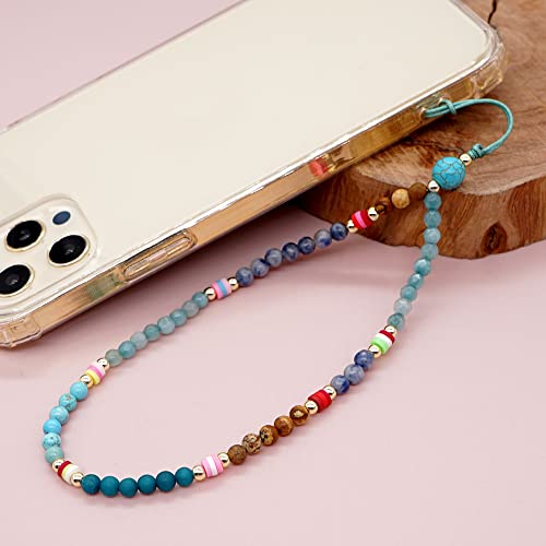 Acogo Cell Phone Lanyard Lovely Colorful Jade Beads Phone Charm Beaded Chain Accessory For Unisex Women Girl Wrist Strap Jewelry #TOP3