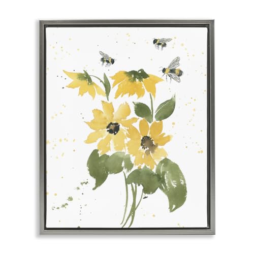 Buzzing Bees Flower Blossom, 16 x 20 Inch Canvas in Floater Frame