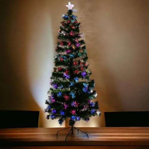 Árvore de Natal Verde com Fibra Óptica 80 LEDs Bivolt Multicoloridos 80 Galhos Altura de 90cm para Decoração Natalina Iluminação Inovadora e Design Compacto