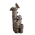 Teamson Home Nautical 3 Tiered Floor Waterfall Fountain with Pelican and Wooden Post, Pump for Outdoor Patio Garden Backyard Decking, 35 Inch Height, Brown