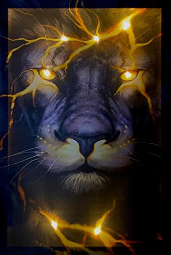 Samarkand - Lights WTD - Cuadro con iluminación LED (65 x 45 cm, diseño de león, león, león, león, fuego, animales) Cover