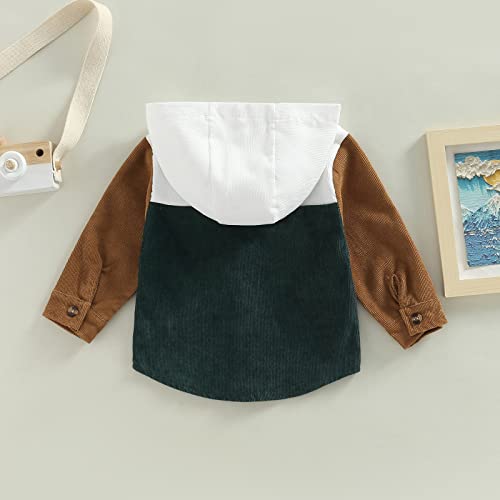 Aeemcem Kids Toddler Boys Girls Long Sleeve Button Down Hooded Plaid Shirt Hoodie Jacket Tops Coat Outwear Fall Winter Clothes (Corduroy Jacket Green, 5-6 Years) #TOP2