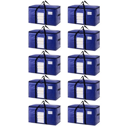 Image of TAILI 10 Pack Dark Blue Extra Large Moving Bags, Heavy Duty Totes with Visible Window, Wrap Around Handles, Great for Space-Saving