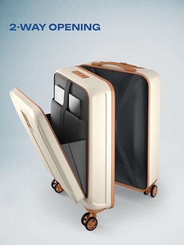 Image of Safari Cabin Trolley Bag with Laptop Compartment, Hardside Polycarbonate Small (55cm) Suitcase | 360 8 Wheel Spinner Travel Luggage| Recessed Combination Lock|Thorium Neo| Vanilla