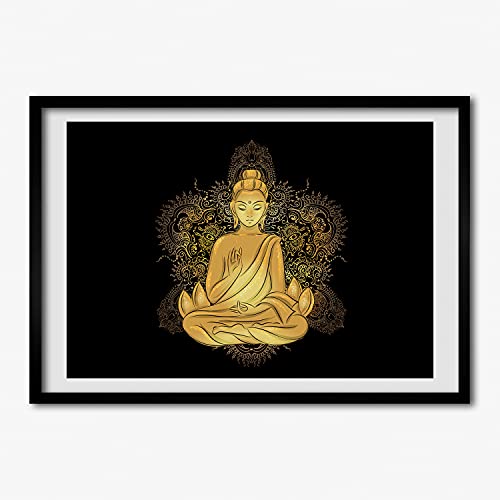 Tableau Bouddha assis Tulup avec cadre MDF 70x50 cm décoratif