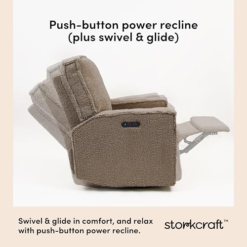 Image of Storkcraft Texas Nursery Power Recliner Swivel Glider, Brown Sugar Sherpa
