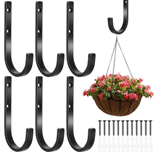 QJKEJI 6 Stk Wandhaken Garage Haken, Schwerlasthaken Wandhaken zum Schrauben Schwarze Gerätehaken, J Garagenhaken Leiterhaken für Fahrrad Reifen Wandhalterung, Garderobenhaken Kleiderhaken