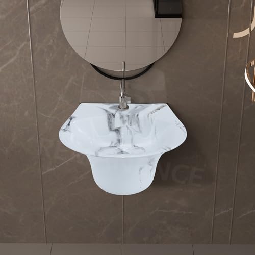Image of REMANENCE Luxury Wall Mount Half Pedestal Wash Basin for Bathroom | Designer Wall Hung Basin | Wall Mounted Washbasin for Resturent, Hotels (16 x 16 x 11 Inch) (Marble Grey)