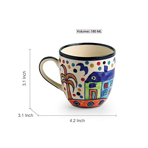 Image of ExclusiveLane 'The Hut Morning Companions' Ceramic Tea Cups Set of 6 for Tea Cups Ceramic (180 ml, Dishwasher & Microwave Safe, Multicolor) |Coffee Cup Set Ceramic Cups Set of 6 Tea Cup Ceramic