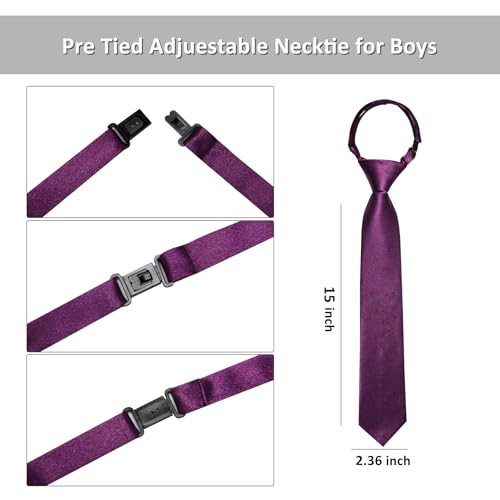 Image of Barry.Wang Boys Ties Pre-Tied Satin Solid Color Kids Tie Pocket Square Set Adjustable Formal Necktie Graduation School