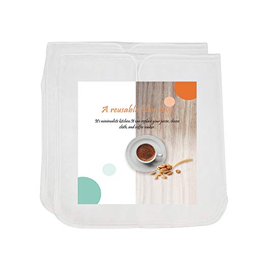 Image of Reusable Filter Bags - 12 inch X 12 inch Washable Mesh Bag for Straining Food /Cold Brew Coffee,Food Grade BPA-Free Cheesecloth,Multiple Usage for Nut Milk Fruit Wine Juice Filter (2, 12 inch X 12 inch)