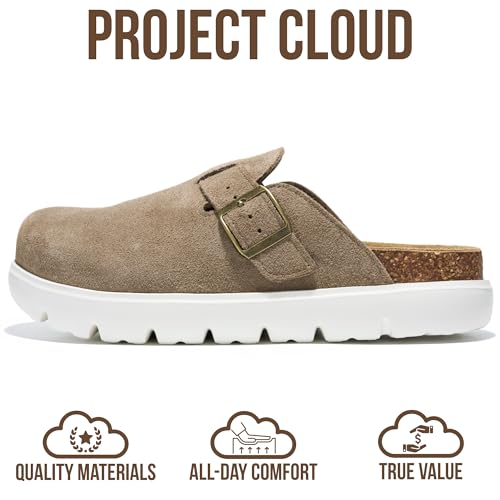 Image of Project Cloud 100% Genuine Leather Platform Clogs for Women Footwear - Memory Foam Arch Support Cork Footbed Casual Shoes & Mules for Women 2026 (Benton Chunky)