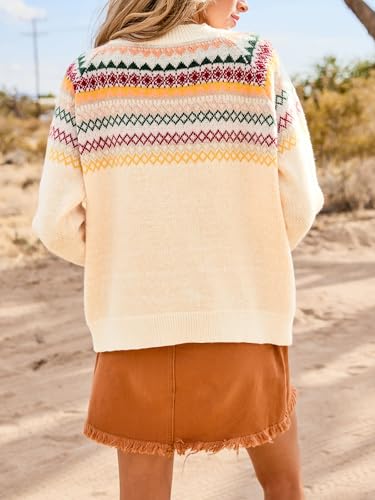 Image of CUPSHE Women's Pullover Sweaters Long Sleeve Geo Pattern Chunky Knit Pullover Tops