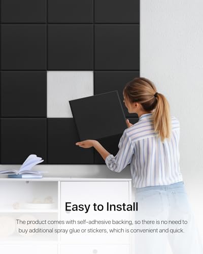 Image of Soundsbay Square Soundproof Wall Panels 12 Pack with 60 Adhesive Tapes | 150kg /m High Density Covers 11.6 sq ft, Sound Proof Panels for Walls, Home Office, Recording Studio, Bedroom 12 inch X 12 inch Black
