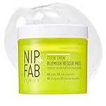Nip + Fab Teen Skin Fix Zero Breakout Rescue Face Pads with Salicylic Acid, Witch Hazel and Antioxidant Wasabi Extract, BHA Facial Pad for Cleansing Pores Prevent Breakouts Blemishes, 60 Count