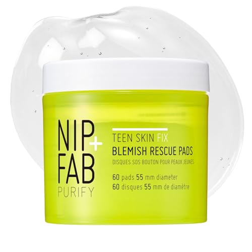 Nip + Fab Teen Skin Fix Zero Breakout Rescue Face Pads with Salicylic Acid Witch Hazel and Antioxidant Wasabi Extract BHA Facial Pad for Cleansing Pores Prevent Breakouts Blemishes 60 Count